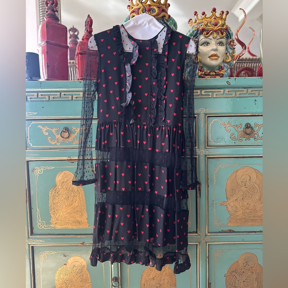 RED Valentino Black Dress with Red Heart Pattern